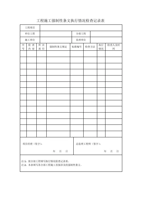 工程施工强制性条文执行情况检查记录表