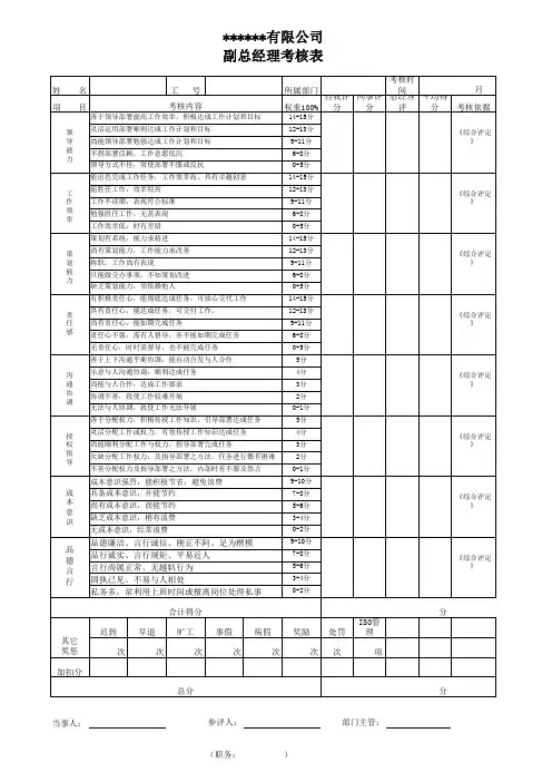副总经理考核表