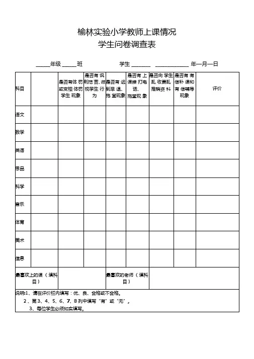教师上课情况学生问卷调查表