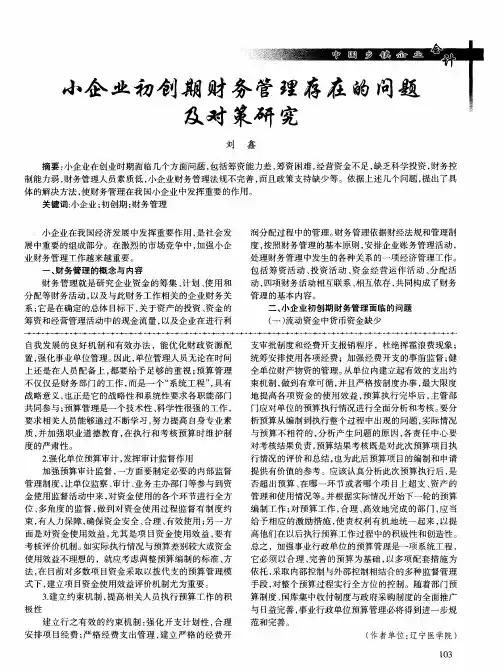 小企业初创期财务管理存在的问题及对策研究