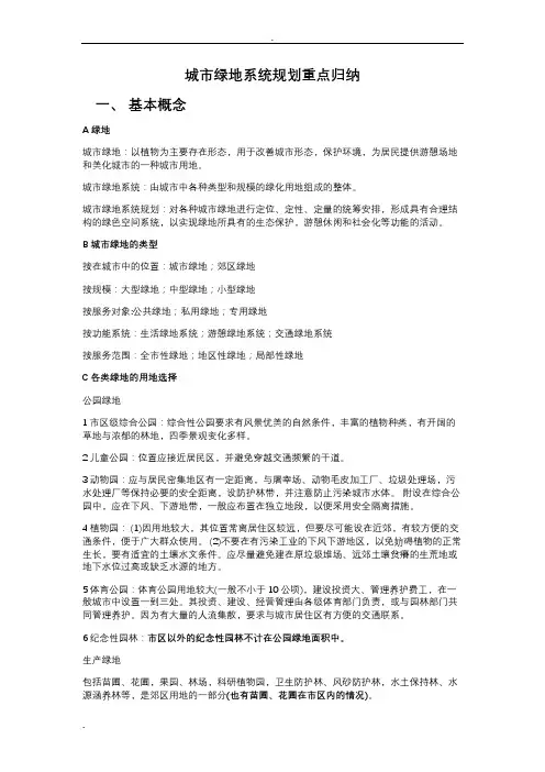 城市绿地系统规划重点归纳