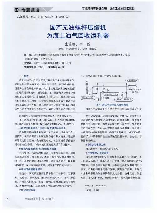 国产无油螺杆压缩机为海上油气回收添利器