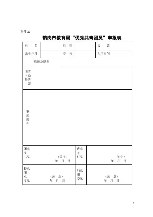 “优秀共青团员”申报表