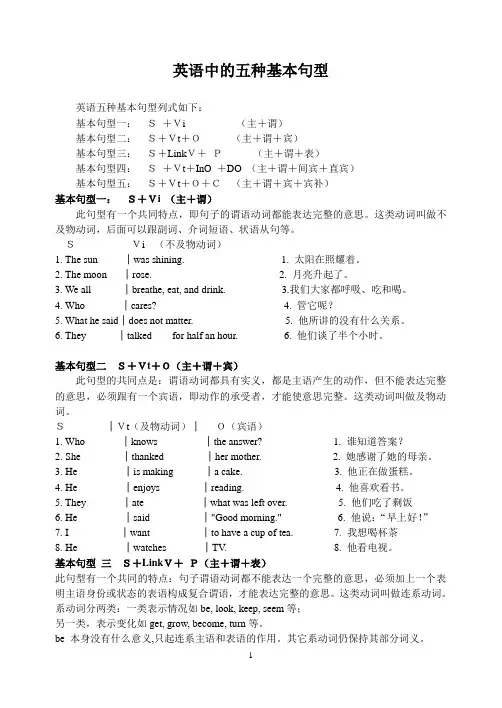 简单句的五种基本句型讲解及练习题