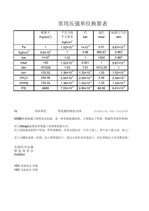 压力单位换算