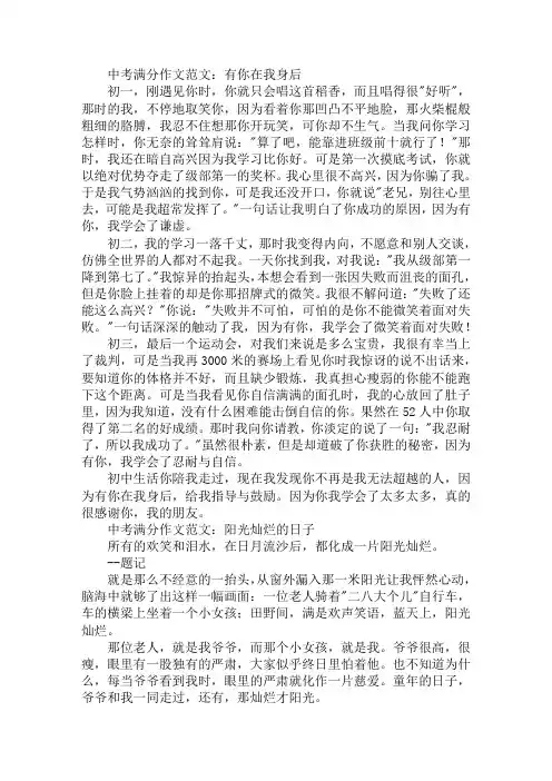 中考满分作文800字：有你在我身后