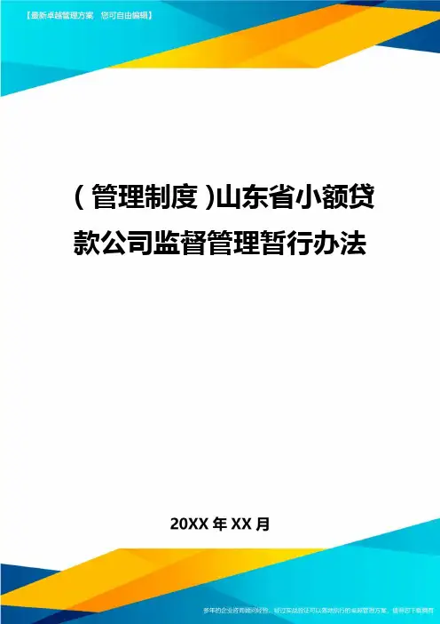 【管理制度)山东省小额贷款公司监督管理暂行办法