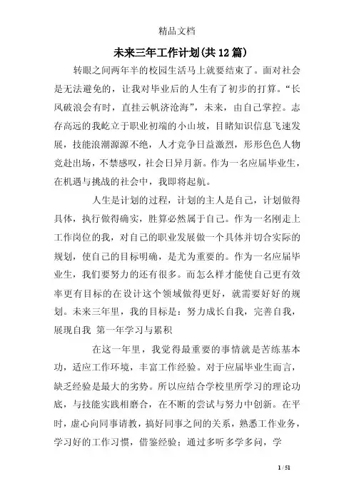 未来三年工作计划（共12篇）