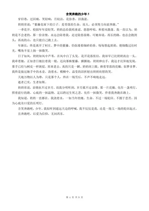 初中作文议论文记叙文范文 含笑奔跑的少年5