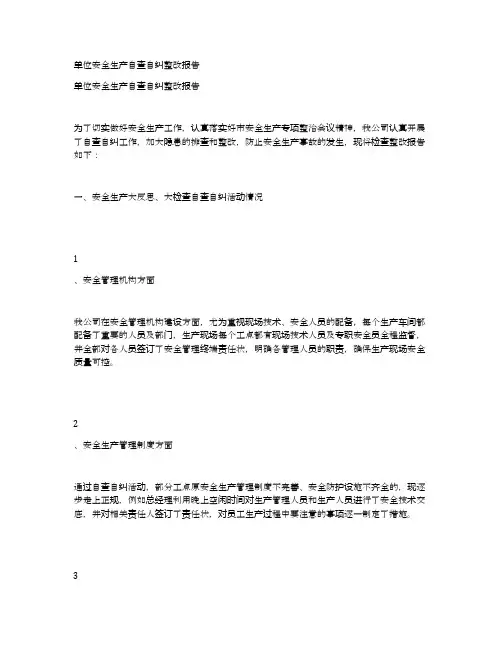 单位安全生产自查自纠整改报告