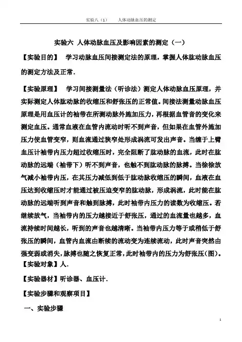 实验六(1)   人体动脉血压的测定