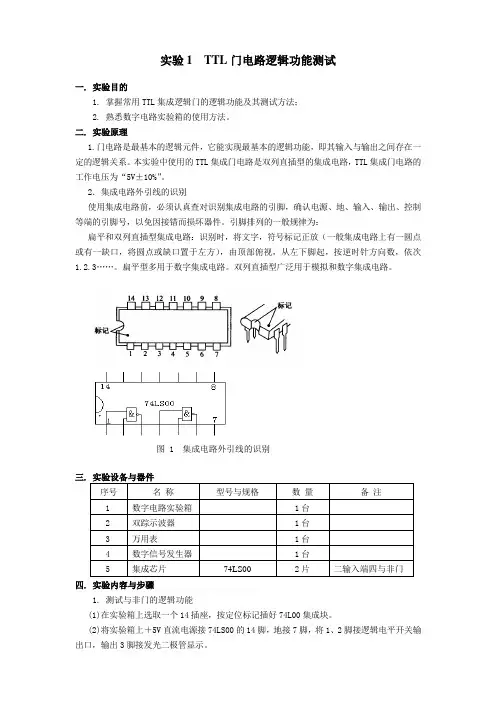 实验1 TTL门电路逻辑功能测试