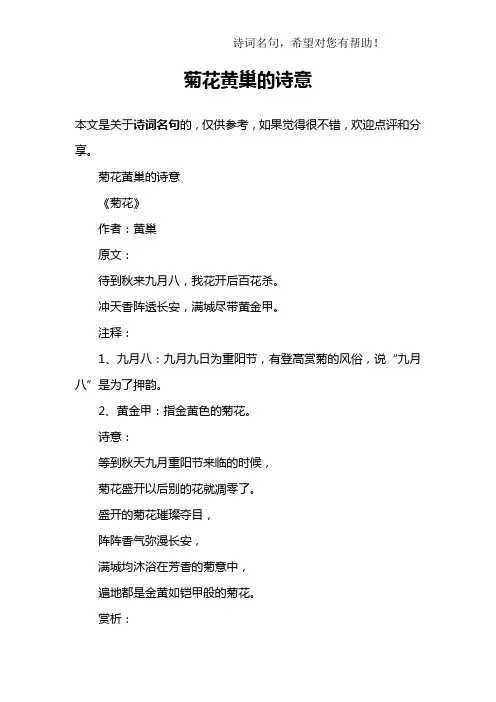 菊花黄巢的诗意