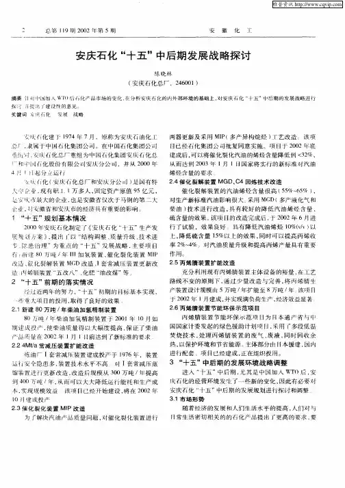 安庆石化“十五”中后期发展战略探讨