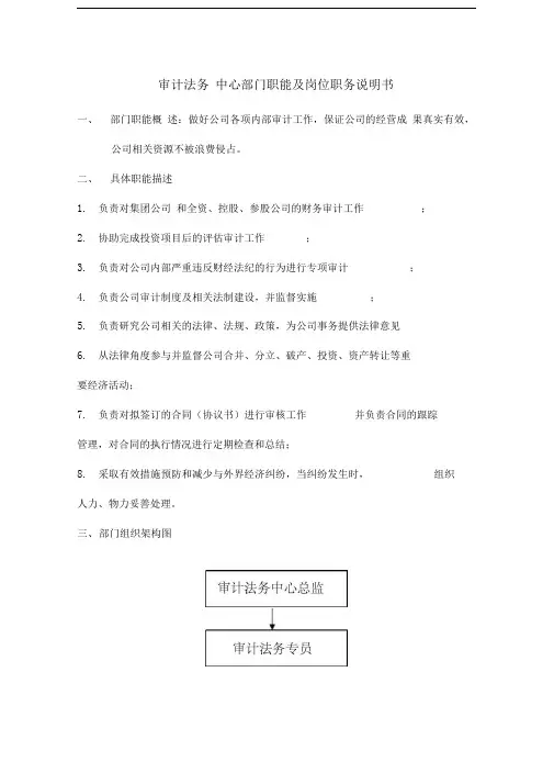 审计法务中心部门职能及岗位职务说明书