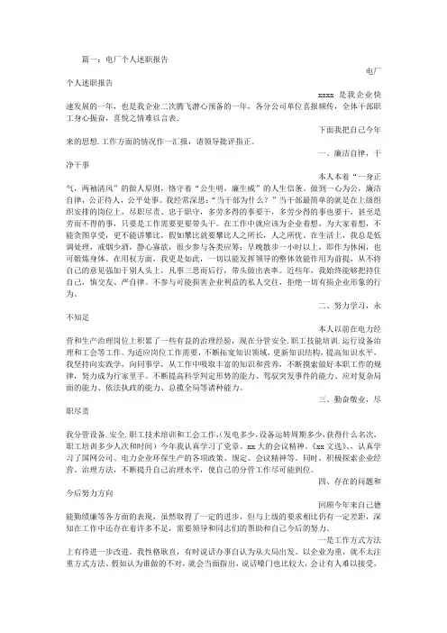 电厂运行述职报告
