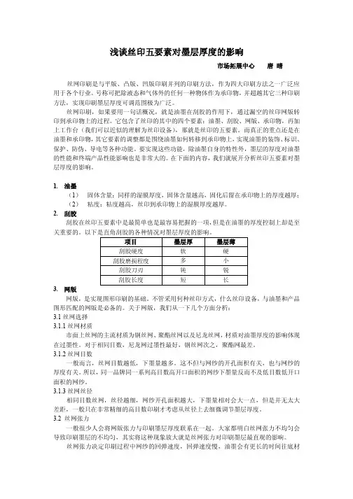 浅谈丝印五要素对墨层厚度的影响