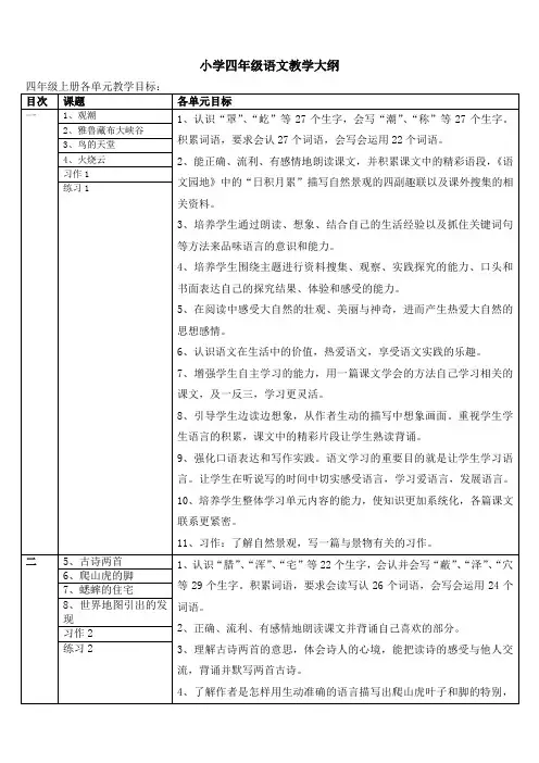 四年级语文课程教学大纲.doc