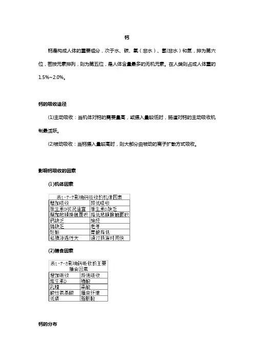 钙的相关营养知识