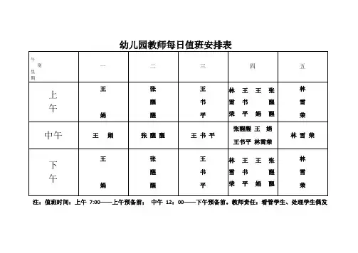 幼儿园教师每日值班安排表
