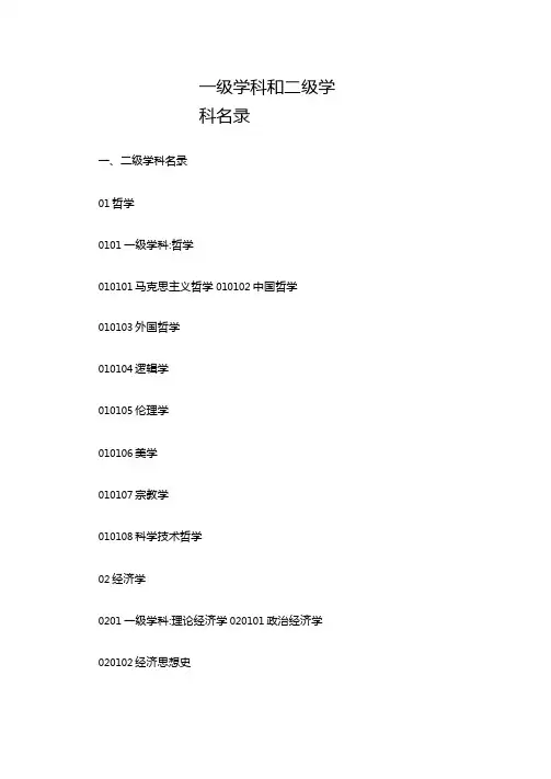 一级学科和二级学科名录
