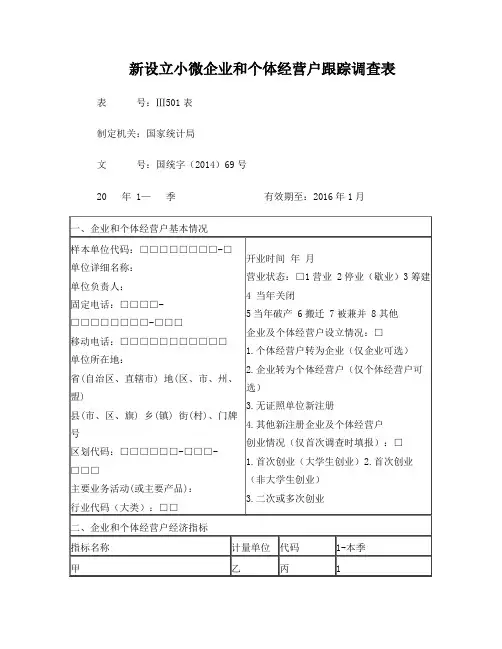 新设立小微企业和个体经营户跟踪调查表