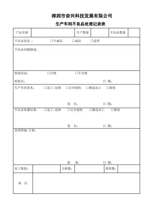 不良品处理记录表