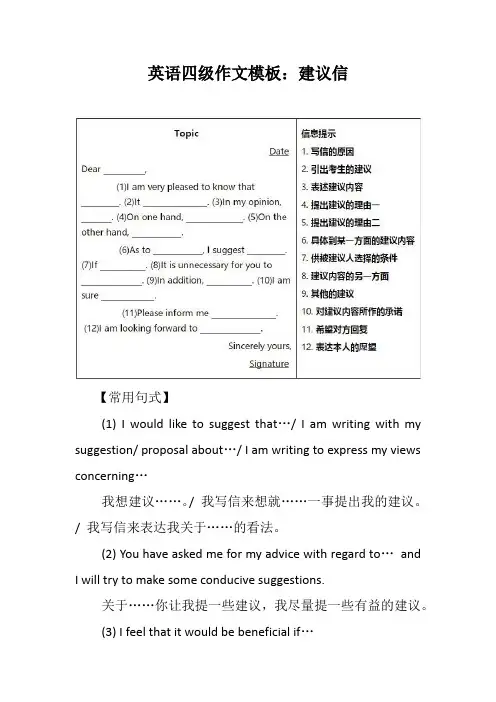 英语四级作文模板：建议信