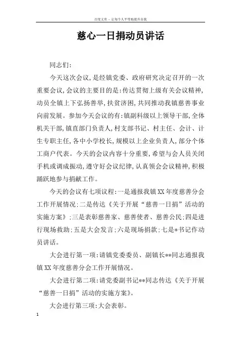 慈心一日捐动员讲话