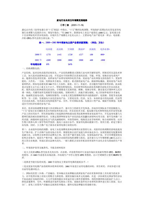 家电行业未来五年调整发展趋势.doc