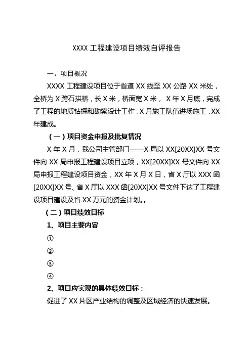 关于工程建设项目项目绩效自评的报告