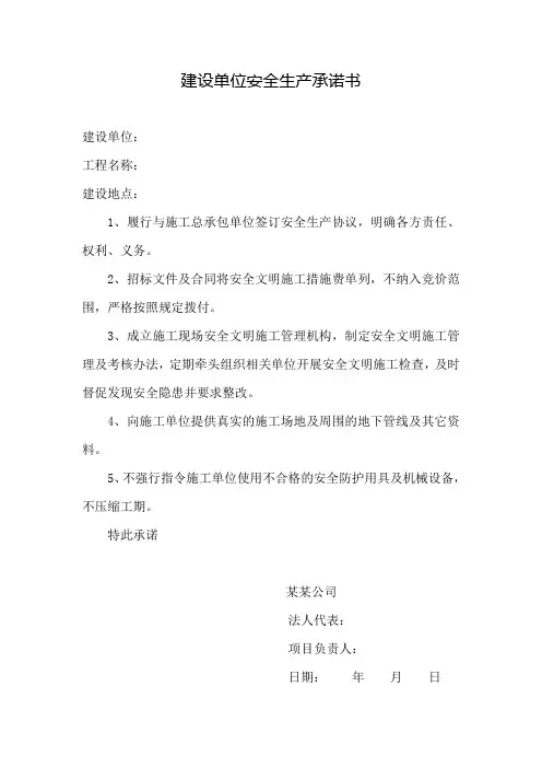 建设单位安全生产承诺书