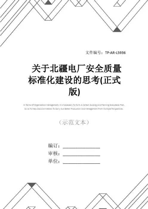 关于北疆电厂安全质量标准化建设的思考(正式版)