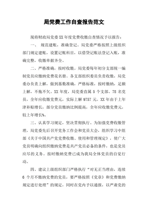 局党费工作自查报告范文
