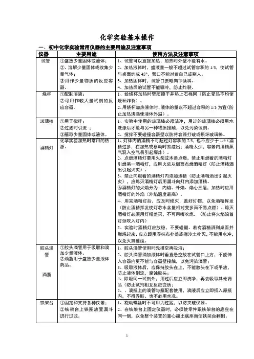 初中化学实验基本操作