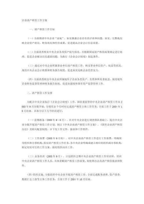 企业清产核资工作方案