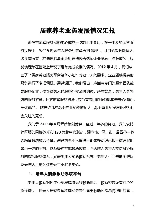 居家养老业务发展情况汇报