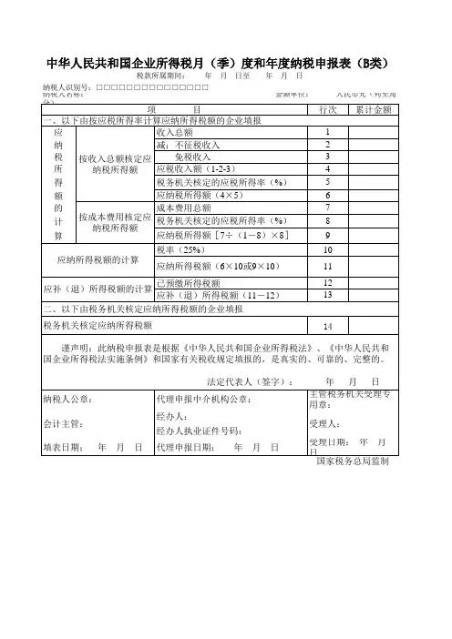 企业所得税核定征收申报表