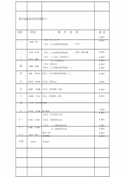 2018年新人教版小学数学三年级上册教学计划