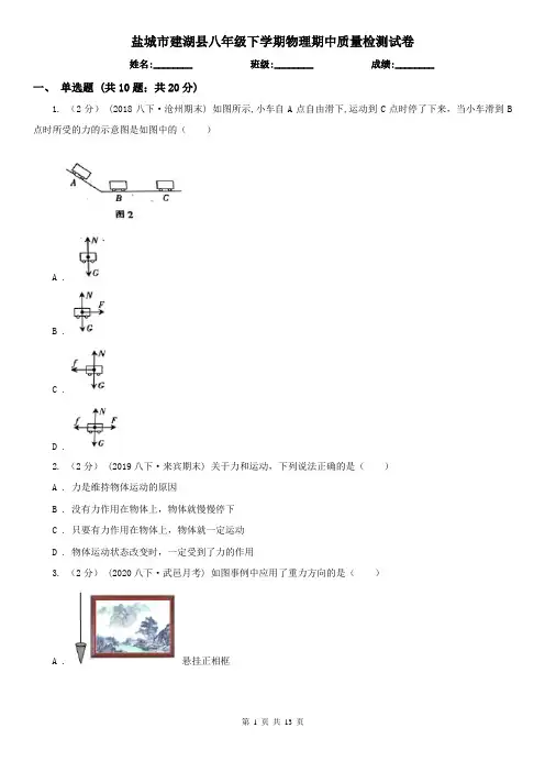 盐城市建湖县八年级下学期物理期中质量检测试卷