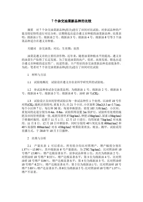 7个杂交油菜新品种的比较