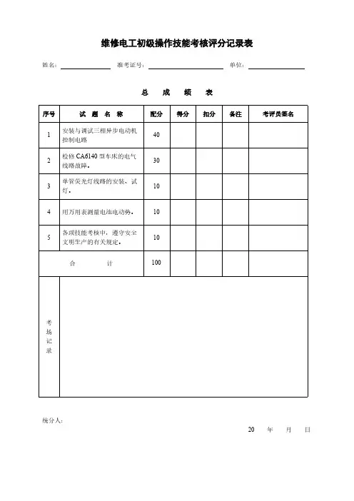 【VIP专享】维修电工初级技能考核评分表