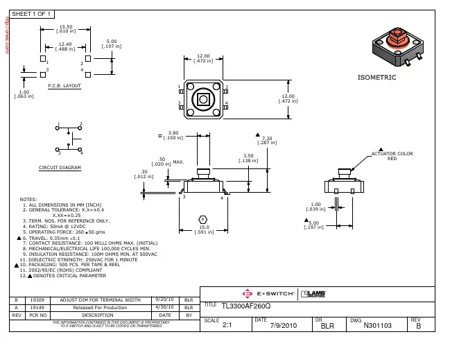TL3300AF260Q;中文规格书,Datasheet资料