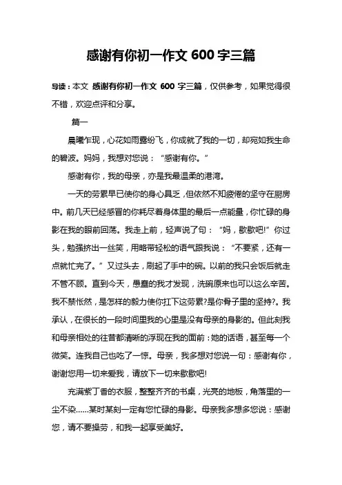 感谢有你初一作文600字三篇