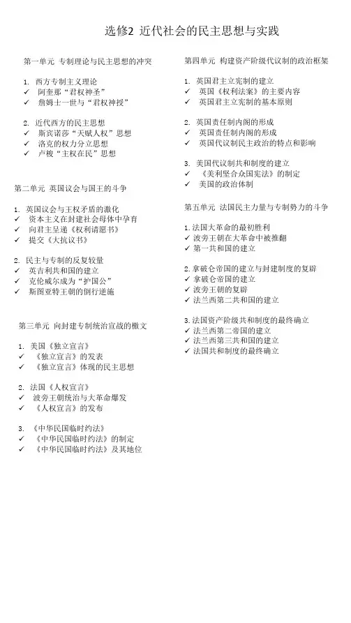高中历史选修2目录《 近代社会的民主思想与实践》