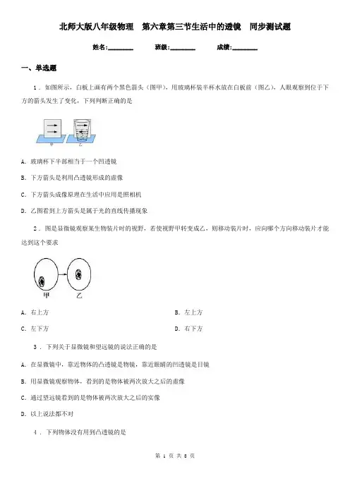 北师大版八年级物理 第六章第三节生活中的透镜 同步测试题