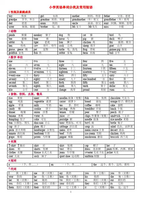 小学英语单词分类及常用短语