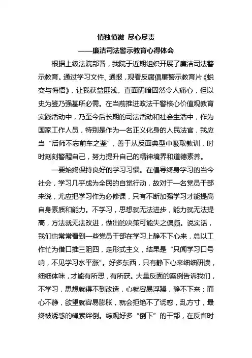 廉洁司法教育活动心得体会