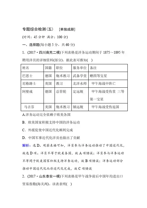 通史版2020高考历史二轮复习测试题板块二 中国近代史 专题综合检测5含答案