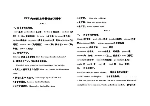 PEP小学六年级上册英语期末复习资料